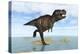 Tyrannosaurus Rex Running Through Shallow Water-null-Stretched Canvas