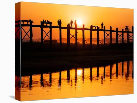U Bein Bridge (Longest Teak Bridge in the World) at Sunset , Amarapura, Mandalay, Burma (Myanmar)-Nadia Isakova-Premier Image Canvas