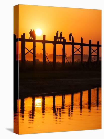 U Bein Bridge (Longest Teak Bridge in the World) at Sunset , Amarapura, Mandalay, Burma (Myanmar)-Nadia Isakova-Premier Image Canvas