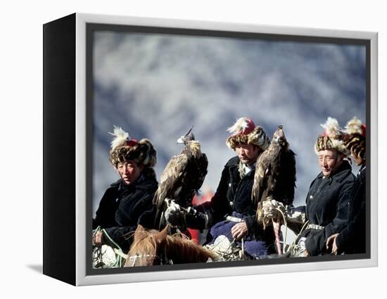 Eagle Hunters at the Golden Eagle Festival, Mongolia-Amos Nachoum-Framed Premier Image Canvas