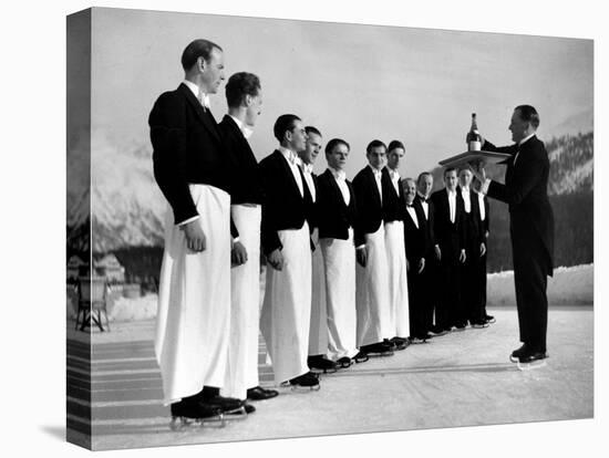 Waiters in Ice Skates Learning How to Serve Cocktails During Lesson at Grand Hotel Ice Rink-Alfred Eisenstaedt-Premier Image Canvas