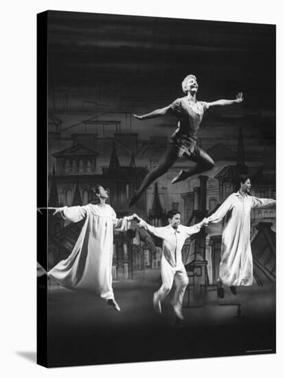 Actress Mary Martin Gives kids a Flying Lesson in the Broadway Production of Musical "Peter Pan"-Allan Grant-Premier Image Canvas