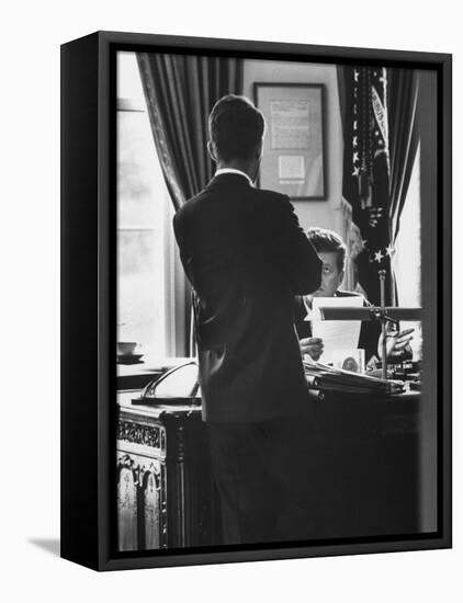 Attorney General Robert Kennedy, Conferring with Brother President John Kennedy at White House-Art Rickerby-Framed Premier Image Canvas