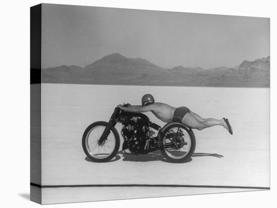 Roland Free Breaking World's Speed Record on Bonneville Salt Flats While Laying on His Bike-Peter Stackpole-Premier Image Canvas