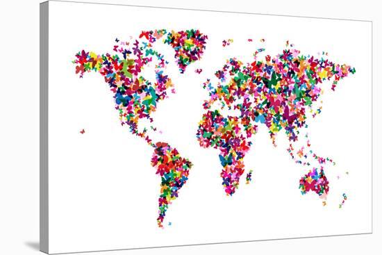 Butterflies Map of the World-Michael Tompsett-Stretched Canvas