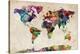 World Map Urban Watercolour-Michael Tompsett-Stretched Canvas