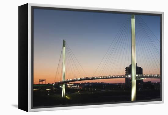 Bob Kerrey Pedestrian Bridge, Missouri River, Omaha, Nebraska, USA-Walter Bibikow-Framed Premier Image Canvas