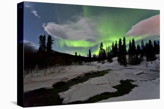 Aurora Borealis over Creek, Yukon, Canada-null-Premier Image Canvas