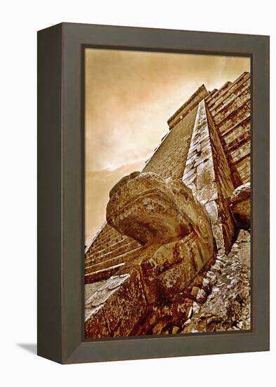 Serpent Head and Long Stairway on Pyramid of Kukulcan-Thom Lang-Framed Premier Image Canvas