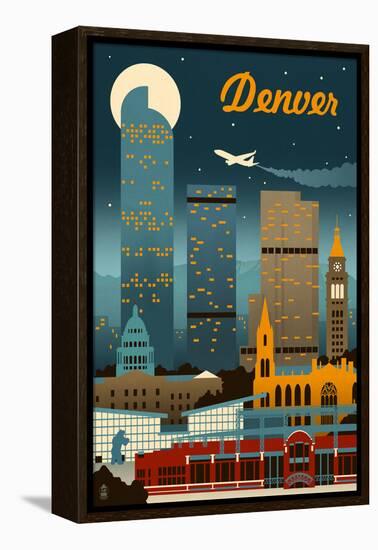 Denver, Colorado - Retro Skyline-Lantern Press-Framed Stretched Canvas