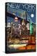 New York City, NY - Skyline at Night-Lantern Press-Stretched Canvas