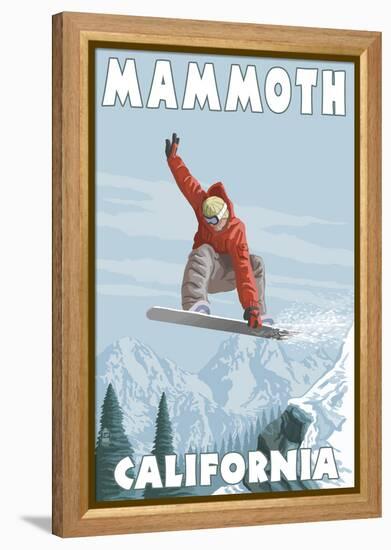 Mammoth, California - Snowboarder Jumping-Lantern Press-Framed Stretched Canvas