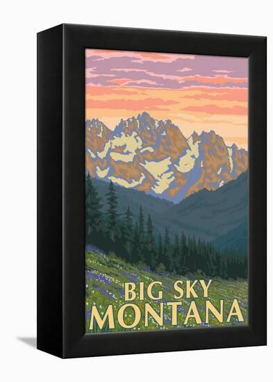 Big Sky, Montana - Spring Flowers-Lantern Press-Framed Stretched Canvas