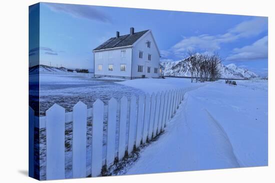 Typical House Surrounded by Snow at Dusk, Flakstad, Lofoten Islands, Norway, Scandinavia-Roberto Moiola-Premier Image Canvas