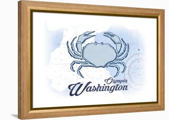 Olympia, Washington - Crab - Blue - Coastal Icon-Lantern Press-Framed Stretched Canvas