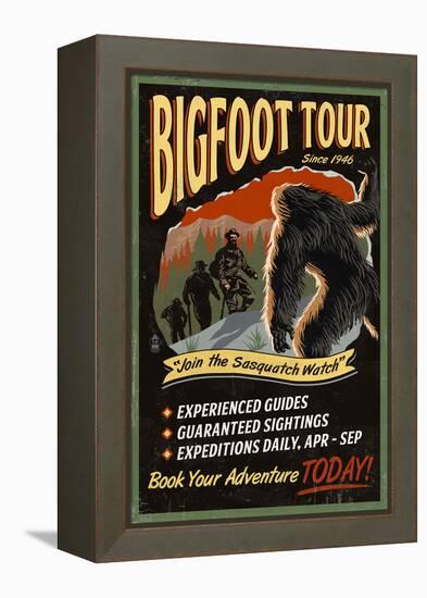 Bigfoot Tours - Vintage Sign (#2)-Lantern Press-Framed Stretched Canvas