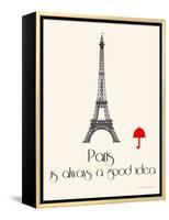Paris Travel Poster With Eiffel Tower-Jan Weiss-Framed Stretched Canvas