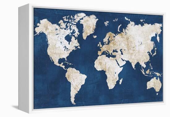 World Map NavyGold-Alicia Vidal-Framed Stretched Canvas
