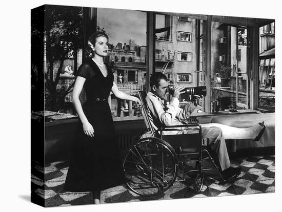 REAR WINDOW, 1954 directed by ALFRED HITCHCOCK Grace Kelly and James Stewart (b/w photo)-null-Stretched Canvas