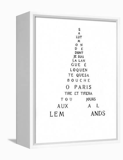 Calligram by French Poet Guillaume Apollinaire, 1918 : Eiffel Tower-null-Framed Stretched Canvas