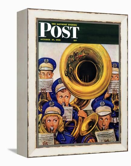 "March Band at Football Game," Saturday Evening Post Cover, October 19, 1946-Stevan Dohanos-Framed Premier Image Canvas