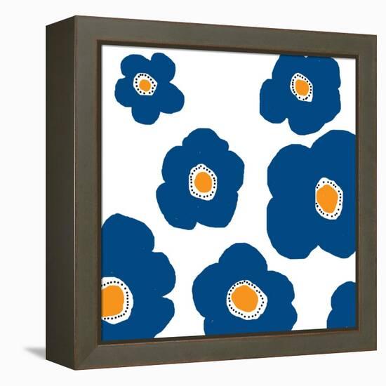 Blue Pop Flowers-Jan Weiss-Framed Stretched Canvas