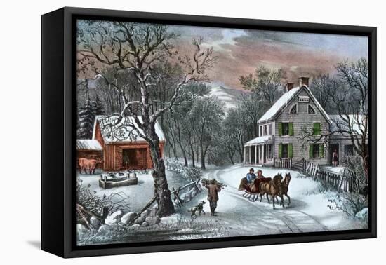 American Homestead in Winter, 1868-Currier & Ives-Framed Premier Image Canvas