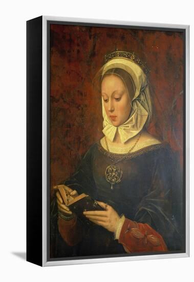 Young Woman Reading a Book of Hours-Ambrosius Benson-Framed Premier Image Canvas