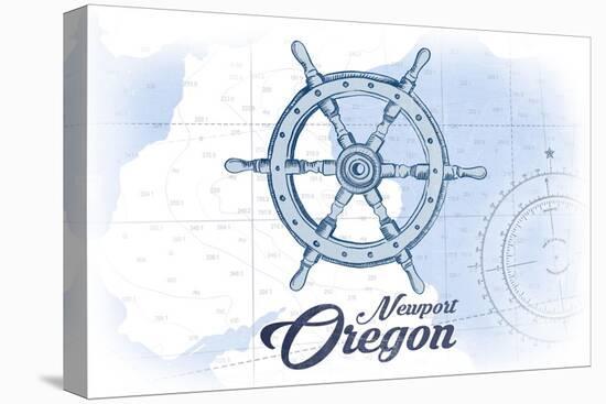 Newport, Oregon - Ship Wheel - Blue - Coastal Icon-Lantern Press-Stretched Canvas