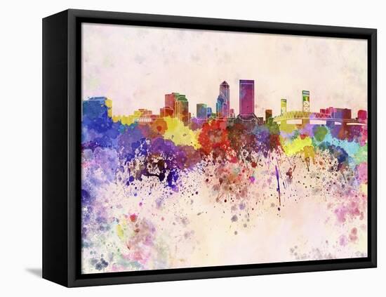 Jacksonville Skyline in Watercolor Background-paulrommer-Framed Stretched Canvas