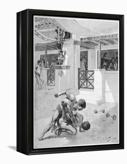 The Pancratium: Two Boys Wrestling-Andre Castaigne-Framed Stretched Canvas