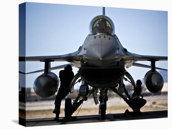 U.S. Air Force Crew Chiefs Do Pre-flight Checks Under An F-16 Fighting Falcon-Stocktrek Images-Premier Image Canvas