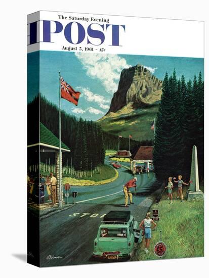 "U.S./Canadian Border at Waterton-Glacier," Saturday Evening Post Cover, August 5, 1961-Ben Kimberly Prins-Premier Image Canvas