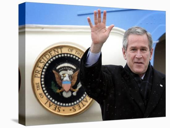 U.S. President George W. Bush Waves as He Steps out of the Air Force One-null-Premier Image Canvas