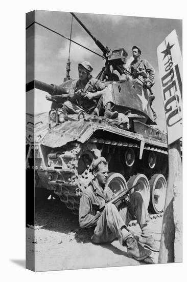 U.S. Soldiers Guard a Roadblock on the Naktong River Front in the Taegu Area with an M-24 Tank-null-Stretched Canvas