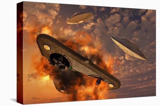 Ufo's from Different Alien Races Fighting Each Other in the Earth's Atmosphere-null-Stretched Canvas