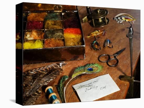 Uk, Antique Fly-Tying Equipment with a Traditionally Tied Salmon Fly in Vice on a Fly-Tiers Bench-John Warburton-lee-Premier Image Canvas