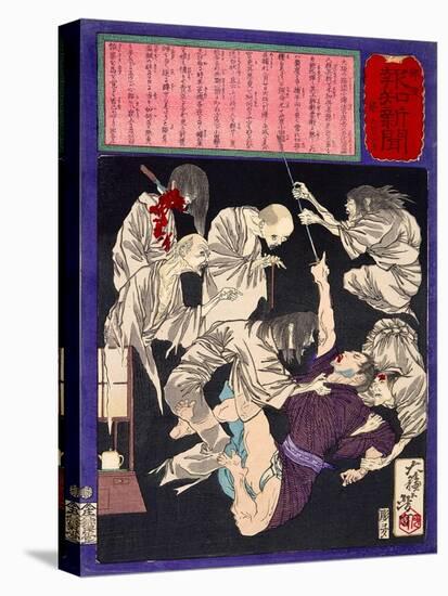 Ukiyo-E Newspaper: a Burglar Being Distressed by Ghosts of His Murdered Victims-Yoshitoshi Tsukioka-Premier Image Canvas