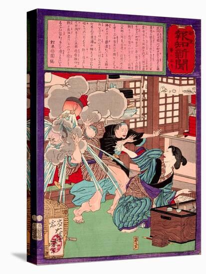 Ukiyo-E Newspaper: a Noodle Shop Wife Throw a Boiling Pot to Her Husband-Yoshitoshi Tsukioka-Premier Image Canvas