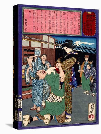 Ukiyo-E Newspaper: Renowned Swordswoman Hanako Miyamoto Punishes a Drunkard-Yoshitoshi Tsukioka-Premier Image Canvas