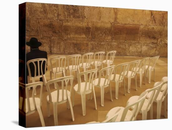 Ultra-Orthodox Jewish Man Sits During a Procession Bringing a Torah Scroll from the Western Wall-null-Premier Image Canvas