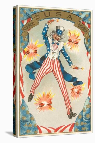 Uncle Sam Throwing Fire Crackers, Hurrah-null-Stretched Canvas