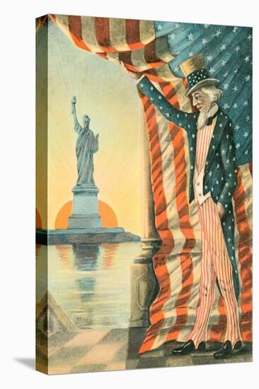 Uncle Sam Viewing Statue of Liberty-null-Stretched Canvas