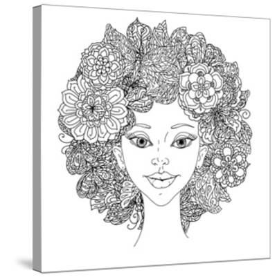 Download Uncolored Girlish Face For Adult Coloring Book In Famous Zenart Art Therapy Anti Stress Style Hand Art Print Mashabr Art Com
