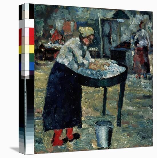 Une Blanchisseuse (A Laundress). Dans Une Cour, Une Femme Courbee Sur Un Bac Sureleve, Occupee a La-Kazimir Severinovich Malevich-Premier Image Canvas