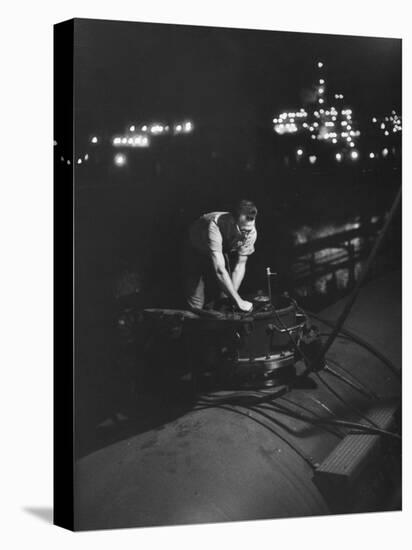 Union Carbide Company Employee Loading Tank Cars with Butadiene-Ralph Morse-Premier Image Canvas