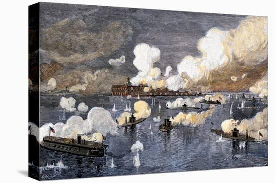 Union Fleet Bombarding Fort Sumter to Retake Charleston Harbor from the Confederates, c.1863-null-Premier Image Canvas