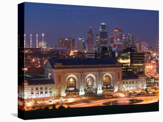 Union Station (b.1914) and Kansas City Skyline, Missouri, USA-Walter Bibikow-Premier Image Canvas