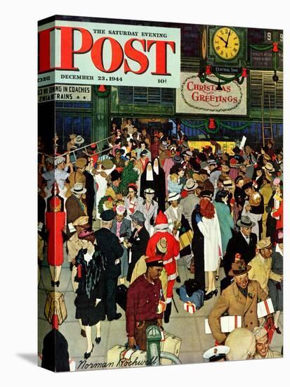 "Union Train Station, Chicago, Christmas" Saturday Evening Post Cover, December 23,1944-Norman Rockwell-Premier Image Canvas