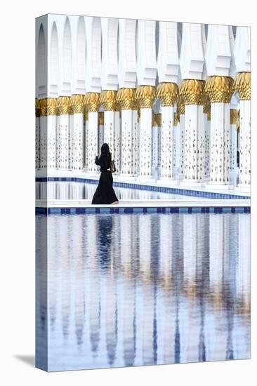 United Arab Emirates, Abu Dhabi. Arabic Woman Walking Inside Sheikh Zayed Grand Mosque-Matteo Colombo-Premier Image Canvas